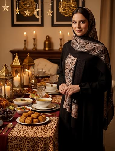 Hijab Modest and Elegant | Beautifully Designed Printed Chiffon Patterns | Muslim Women Head Scarf and Veil - color: Black T