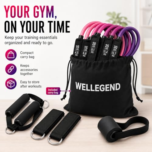 WELLEGEND Resistance Bands Set with Handles, Door Anchor & Ankle Straps, 100 lbs Stackable Exercise Bands, 5 TPE Resistance Tubes for Home Workout, Strength Training, Yoga & Pilates