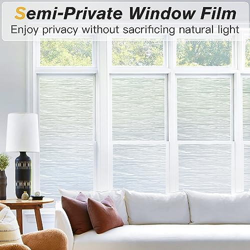 Haton Window Privacy Film, Frosted Glass Non-Adhesive Film, 23.6" x 78.7" | Static Cling Removable UV Heat Block Anti Glare Glass Film for Bathroom Household Window Privacy with Ocean Wave Pattern - color: Ocean Wave, size: 23.6" x 78.7"