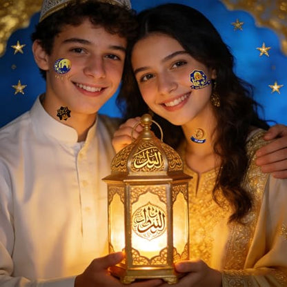 Happy Ramadan Mubarak Temporary Tattoos, 8 Sheets Eid Al Adha Ramadan Kareem Party Decorations, Moon Star Tattoo Stickers for Eid Mubarak Festival Gifts Party Favors Supplies