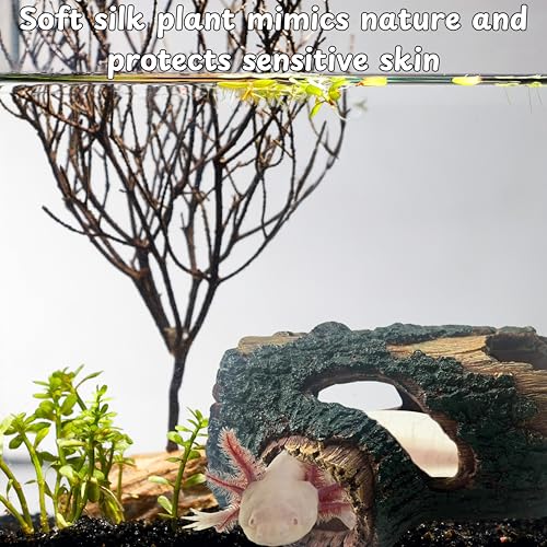 Axolotl Tank Accessories – Hideout Cave & Airstone Bubbler, Aquarium Driftwood-Style Shelter with Air Stone, Fish Tank Decor for Axolotl/Betta (Turtle Air, S)