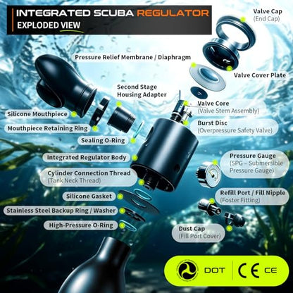 GOYOJO Mini Scuba Tank, Portable Diving Lung Air Tank with DOT Certified | Refillable Emergency Backup Pony Bottle for Snorkeling, Underwater Breathing, Training - color: 0.5L Black & Green