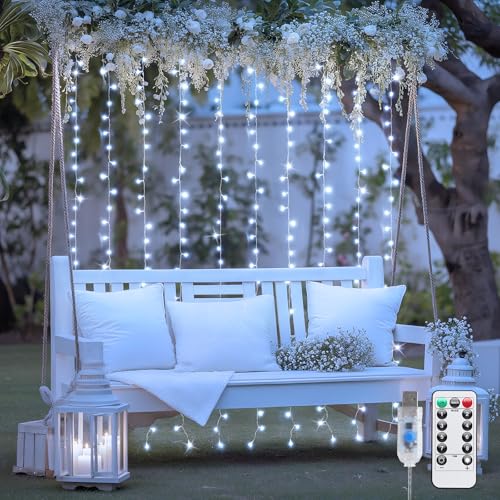 JMEXSUSS 200 LED White Curtain Lights, USB Powered, 6.5ft x 6.5ft - color: White, size: 200 LED