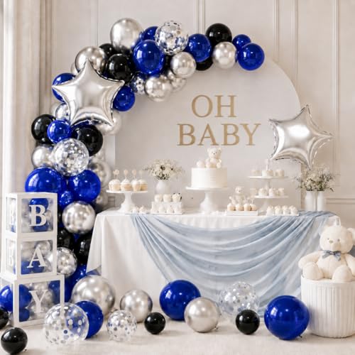 Blue and Black Balloons with Silver Star Foil Balloons for Birthday Party - color: Blue and Sliver, size: 30PC