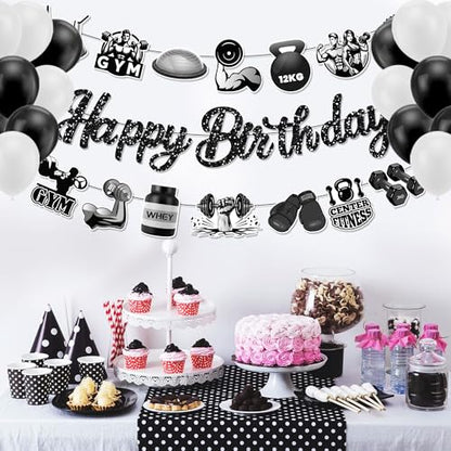 3Pcs Gym Happy Birthday Banner Barbell Boxing gloves Party Hanging Banner Fitness Theme Birthday Bridal Wedding Baby Shower Boys Girls Kids Home Classroom Party Supplies Decorations - color: Gym