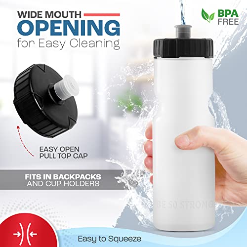 50 Strong Sports Water Bottles – Reusable 22 oz BPA-Free Plastic Bottles with Pull Top Cap – Made in USA – Top Rack Dishwasher Safe – Fits Most Bike Cages Brand - color: Clear, style: 6 Pack