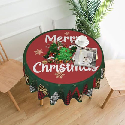Merry Christmas Trees Tablecloth Xmas Round Table Cover Washable Table Cloth for Home Kitchen Party Picnic 60 Inch - color: Merry Christmas Trees