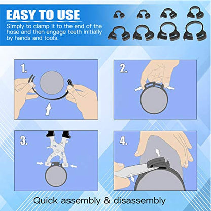 Glarks 121Pcs 8 Size Heavy Duty Black Double Gripping Nylon Hose Clamps Set, 6.1-26.1mm Plastic Snap Ratcheting Clamps Assortment Kit (Black 121Pcs)