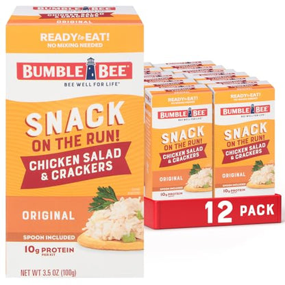 Bumble Bee Snack On The Run! Protein Snack Pack - Original Chicken Salad with Crackers - 10g Protein per Box - Ready to Eat Easy-Open Canned Chicken Salad (Pack of 12) - size: 3.5 Ounce (Pack of 12)