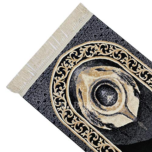 Islamic Adult Prayer /wall Mat Black/Gold Kaaba Black stone Muslim Rug, Janamaz Musallah Rug-Saudi Arabia