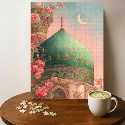 Islamic Mosque Roses Ramadan Islam Jigsaw Puzzle - 500 Pieces Wooden Puzzle for Adults, Wall Art Gift, Finished Size: 20 x 15 Inch - color: Islamic Mosque Roses Ramadan - 500 Pieces