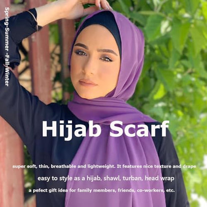 Chiffon Scarf for Women Lightweight Breathable Sunscreen Soft Solid Hijab Scarf for Daily & Muslim Wear - color: Ancient Purple Chiffon Scarf