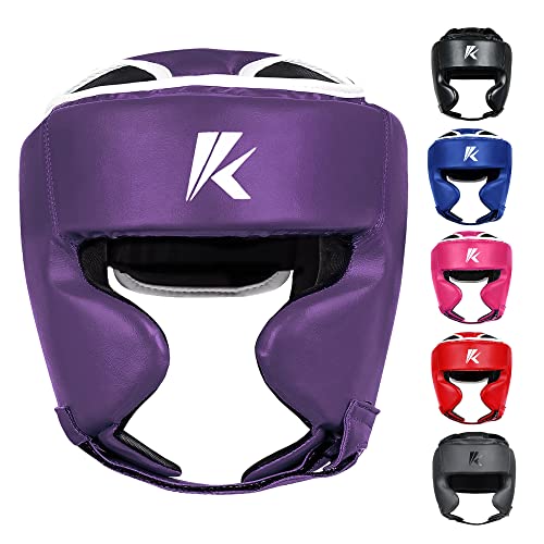 Kruzak Unisex Boxing Headgears - MMA Training, Adjustable Padded, Kara,Muay Thai Headgear, Kickboxing, Sparring, Martial Arts, Karate, Taekwondo MMA Body Equipment - color: Purple, size: Small-Medium
