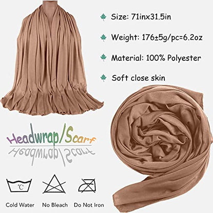 ZRQ 5 Pieces Stretch Headwrap Scarf Jersey Turbans for Women Fashion Headwear Boho Extra Long Scarf Soft Breathable Easy Knot Hijab Tie (Black,Coffee,Beige,Leather powder,Dark Grey) - color: Black,Coffee,Beige,Leather powder,Dark Grey