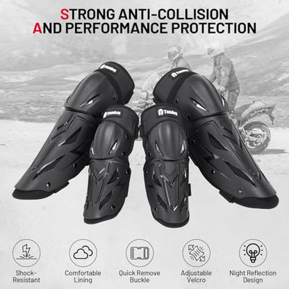 Tanden Motorcycle Knee Pads for Men Knee and Shin Guards, Motorcycle Leg Protection Armor Motocross Knee Guards Dirt Bike Pads Adjustable Crashproof Adult Protective Gear - size: 4Pcs