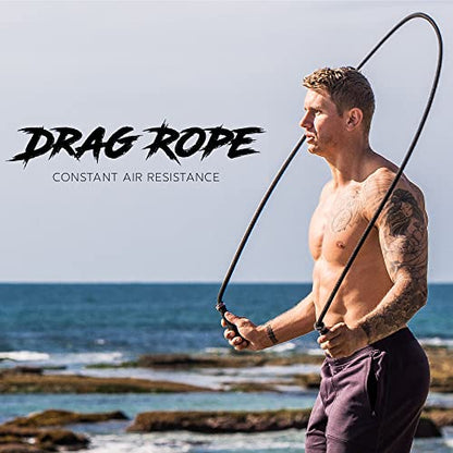 Drag Jump Rope w/Non Slip Ergonomic Handles - Weighted Polypropylene Rope for Fitness & Exercise, Cardio Workout, WOD | Speed Jumping Rope for Men & Women - size: Large