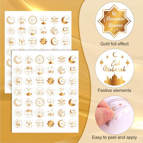 420pcs Eid Mubarak Stickers, 3.8cm/1.5in Round Self-Adhesive Ramadan Islamic Muslim Stickers Ramadan Kareem Labels for Party Favors Gift Wrapping & Celebration Decor Supplies