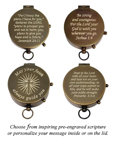 Personalized Compass Gift for Baptism, Confirmation | Religious Keepsake Engraved with Bible Verse | Optional Wood Box with Plaque Available | Gift Box Included - style: Design My Own