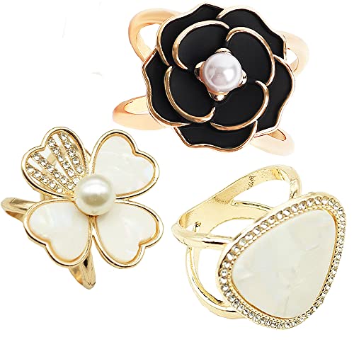 Scarf Rings Buckle And Slides For Women Scarves Pin Tshirt Ties Clip For The Side 3CP - color: Black camellia silk scarf buckle