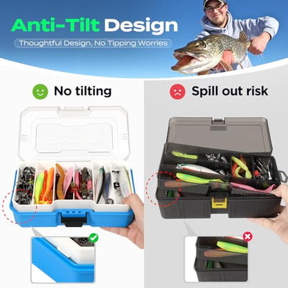 PLUSINNO Bass Fishing Lures Tackle Box Gear Kit with Tackle Included | Waterproof, Compact & Customizable, Bass Trout Fishing Gear Kit, Freshwater Topwater, 16 Rigs, Fishing Gifts for Men Starter - color: Blue 373 PCS Lures Box