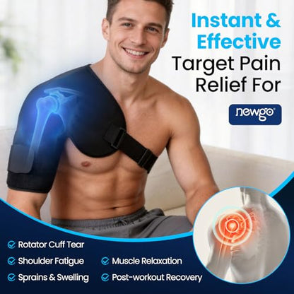NEWGO Shoulder Ice Pack Rotator Cuff Cold Therapy, 45-Min Long-Lasting Ice Packs for Shoulder & Arm with Ice Grid, Flexible Cold Compression Wrap for Post-Surgery, Muscle Relaxation & Swelling, XL - size: XL