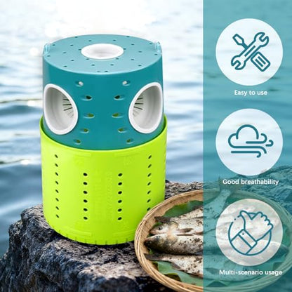 La La Pet Minnow Trap Set with 10Pcs Bait Collapsible Double-Tier Plastic Fishing Bucket Portable Aquarium Catch Traps for Bass Crabs Shrimps Turtles - color: Blue-Green
