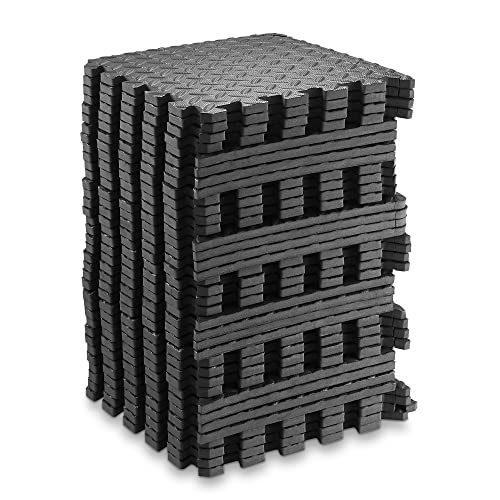 Philosophy Gym Pack of 36 Exercise Flooring Mats - 12 x 12 Inch Foam Rubber Interlocking Puzzle Floor Tiles - Black - color: 36 Sq Ft, 1/2" Thick - Black