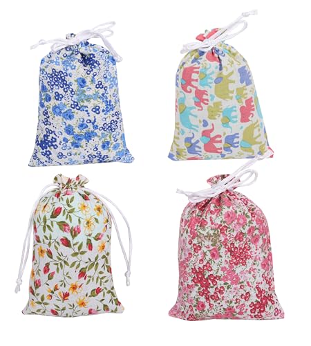 Touchstone Drawstring Bags Indian Handcrafted Pouches Potli for Gifts - color: Floral_multicolor (Pack of 4), size: 7x5 inches