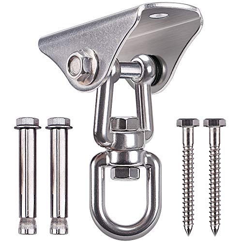 SELEWARE Heavy Duty Swing Hanging Kit: 1000LB Capacity Stainless Steel Swing Chains + Ceiling Mount with Swivel Hook for Hammocks, Punching Bags, Yoga Swings & Playground Sets