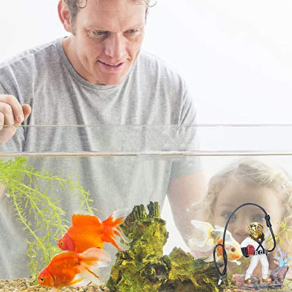 POPETPOP Aquarium Diver Sculpture Fish Tank Decoration with Bubble Effect for Fresh and Saltwater Tanks Resin Floating Scuba Diver Ornament 3.54X2.95X1.18In Desktop Landscape Accessory