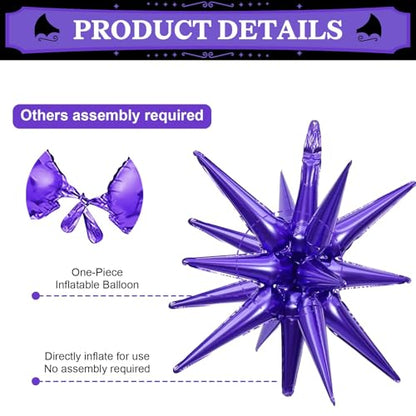Black Purple Silver Star Balloons, 6PCS 22 Inch Foil Explosion Star Balloon - color: Black Purple Silver