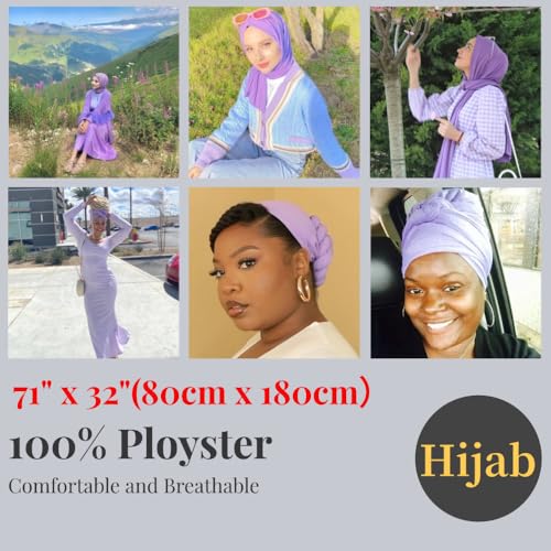 Harewom Muslim Hijab for Women Soft Stretch Headscarf Large Plain Turban Wrap Shawl Head Wrap for Everyday Wear - color: Light Purple Hijab Headscarf