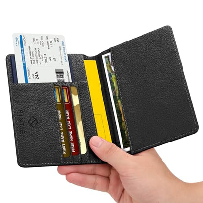 FINTIE Passport Holder, Slim Travel Wallet RFID Blocking Card Case Cover - color: Black