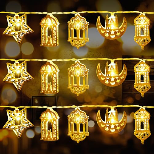 Fussion Ramadan String Lights Decorations 10.3 Feet, 20 LED Battery Operated Eid LED Moon and Star Light, Ramadan Mubarak Lantern for Bedroom, Indoor, Tree, Home Decor
