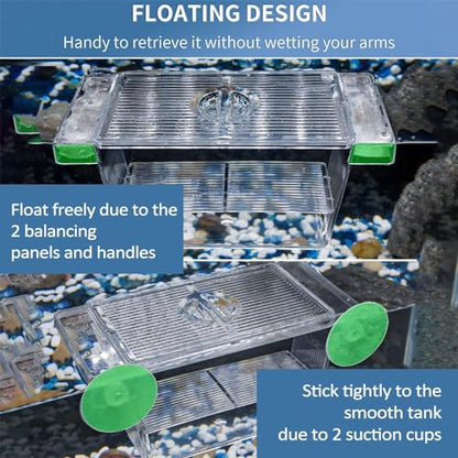 1/2 Fish Acclimation Box - Acrylic Hatchery Incubator Tank, Fish Breeder Box with 2 Suction Cups | Easily Install Breeding Isolation Box, Floating Breeding Box for Baby Fishes Shrimp Betta Guppy - size: Small