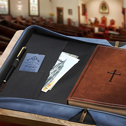 FINPAC Large Classic Bible Cover Vegan Leather Carrying Book Case Church Bag Bible Protective with Handle, Gift for Men, Women, Father, Mother, Friends, Blue - color: Blue