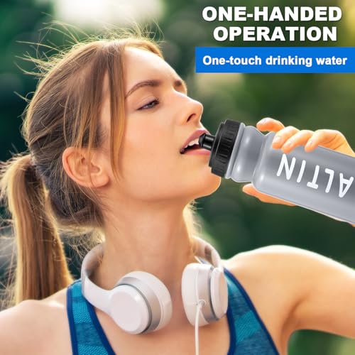 Suclain Water Bottle Carrier with 20 Oz Bottles and Stickers Plastic Wide Mouth Sports Water Bottle Squeeze Team Bottles with Black Lid for Fitness Bike Gym(14 Pcs,Grey) - color: Grey