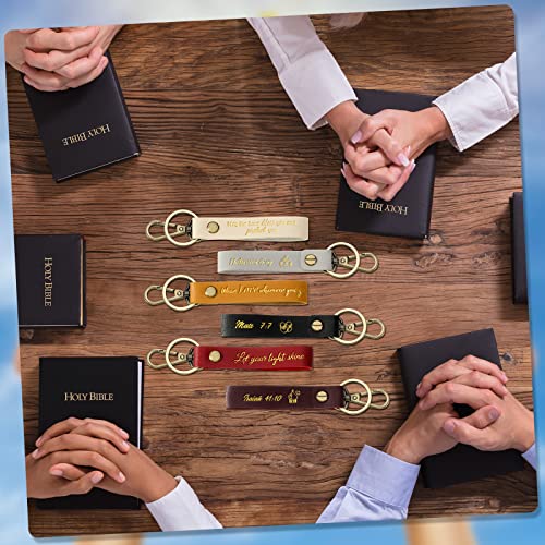 20 Pcs Christian Key Chain Leather Religious Keychain Inspirational Bible Key Chains Verse Quote Keychains Easter Day Gift - color: Multi Colors