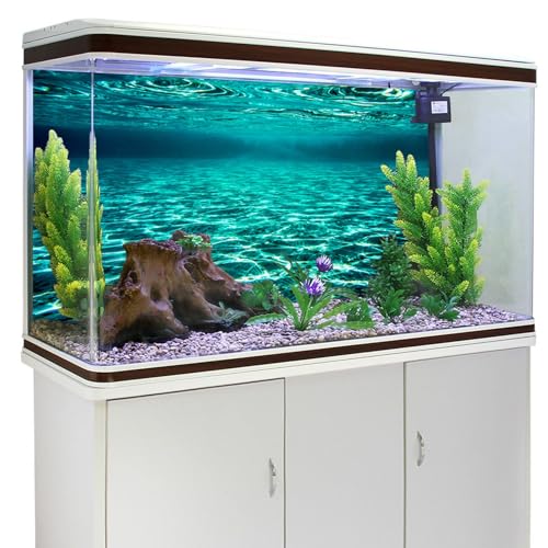 YongFoto Fish Tank Background 36x14 inch Turquoise Clear Water Ripple Lakebed Undersea Ocean Floor Underwater Seabed Reptile Habitat Terrarium Aquarium Polyester Backdrop - color: Underwater 4, size: 36x14inches