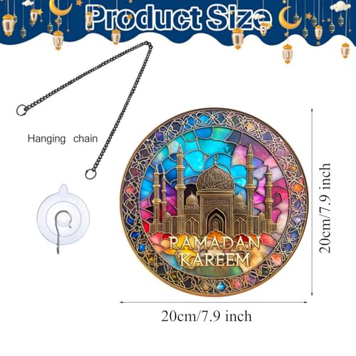 KYMY Ramadan Kareem Hanging Ornament, Acrylic Muslim Islamic Arabic Round Door Pendant, Mosque Ramadan Mubarak Elegant Islamic Hanging Decorations for Arabic Eid Mubarak Wall Door Window Home Office