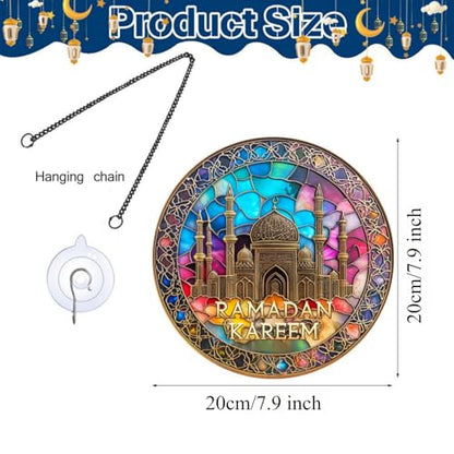 KYMY Ramadan Kareem Hanging Ornament, Acrylic Muslim Islamic Arabic Round Door Pendant, Mosque Ramadan Mubarak Elegant Islamic Hanging Decorations for Arabic Eid Mubarak Wall Door Window Home Office