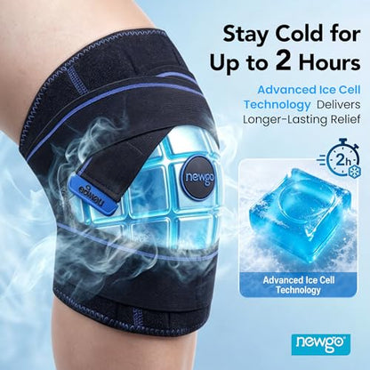 NEWGO Knee Ice Pack, 2-Hour Cold Therapy for Post-Surgery Relief | Reusable Wrap for Knee Replacement, Injuries, Swelling, and Post-surgery Recovery, Ideal for Sports Injuries
