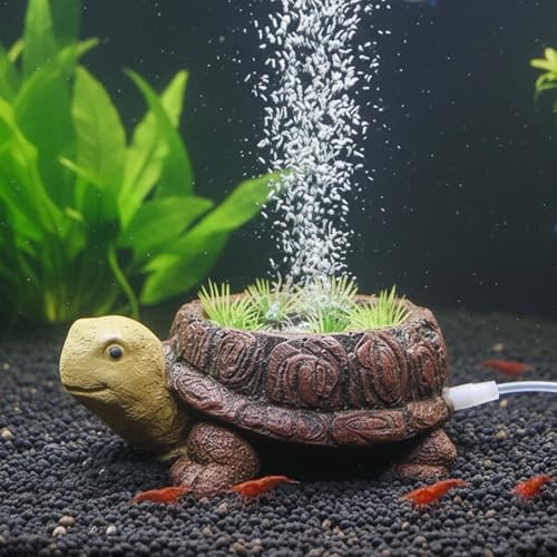 LIYAOLI Turtle Tank Bubbler Decor, Aquarium Air Stone with Tubing | Resin turtle bubbler with air stone, creates fine bubbles for oxygenation, non-toxic, for freshwater & saltwater tanks - color: A Turtle