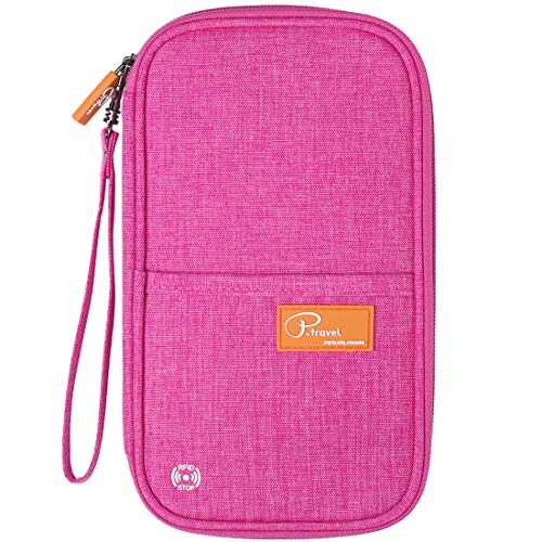 VanFn RFID Travel Passport Wallet, Family Passport Holder, Trip Document Organizer P.Travel Series (Rose Red) - color: Rose Red