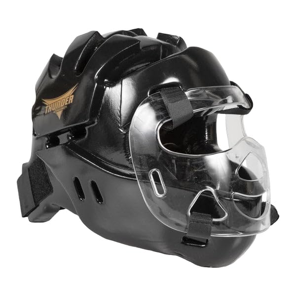 Karate Sparring Full Head Gear with face Shield - color: black, size: adult medium
