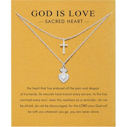 Dainty Silver Necklace for Women - Ankh Jesus Horse Celtic Cross Necklace for Women, Dainty Charm Spider Christian Gifts for Friends Sister Mom, Birthday, Christmas, Mother's Day, Graduation Gifts - style: Sacred Heart