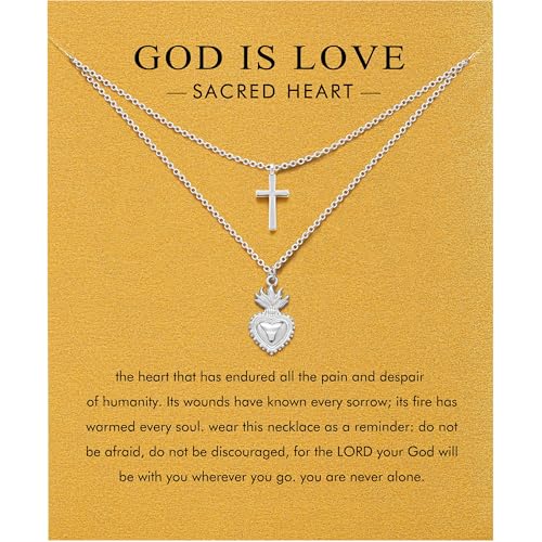 Dainty Silver Necklace for Women - Ankh Jesus Horse Celtic Cross Necklace for Women, Dainty Charm Spider Christian Gifts for Friends Sister Mom, Birthday, Christmas, Mother's Day, Graduation Gifts - style: Sacred Heart