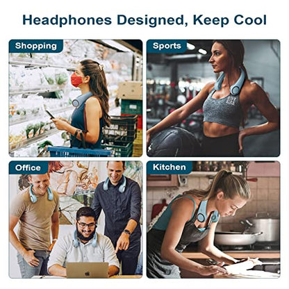 CIVPOWER Neck Fan: Portable Personal Neck Cooling Rechargeable Bladeless Fan - Hands Free 3 Speed 4000 mAh Battery USB Operated Wearable Headphone Design - Gift for Men Women Outdoor (Light Blue) - color: Light Blue