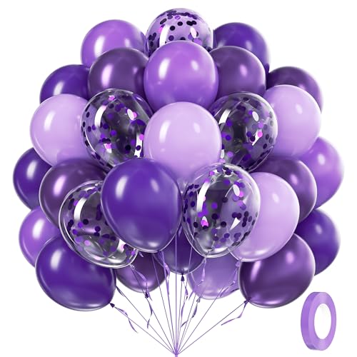 60pcs Purple Balloons 12inch with Metallic Pastel Dark Purple Confetti Balloons for Purple Birthday Wedding Baby Shower Party Decorations - color: Dark Purple