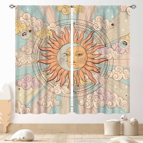 Sun Moon Curtains, Boho Celestial Gothic Witchy Hippie Mandala Sun Stars Mystic Constellation Aesthetic Tarot Window Drapery Treatments for Bedroom Living Room Kitchen Bathroom 2 Panels, 42"x45" Inch - color: Celestial-06, size: 21"W x 45"L (Pack of 2)